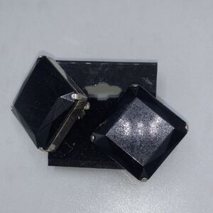 Black Square Faceted Clip-On Earrings